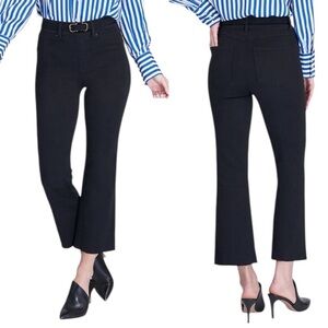 NWT SPANX Cropped Flare Raw Hem Black‎ Wash Pull On Jeans Size Small